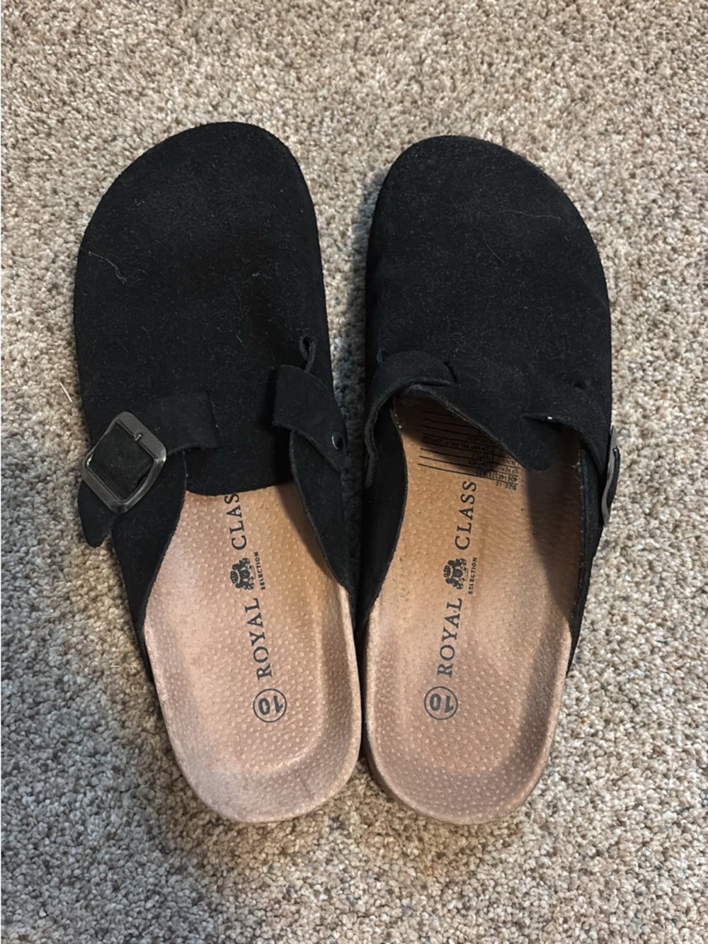 Royal Class Black Suede Slip-On Mules with Adjustable Buckle